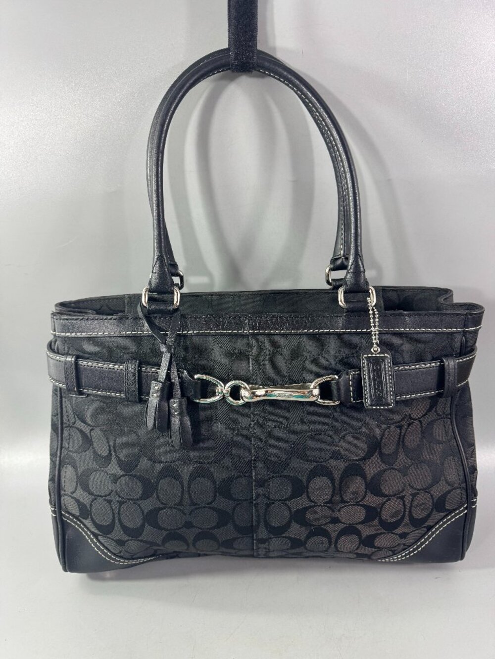 Authentic COACH # 8K07 Hampton Signature Logo Black Shoulder Tote